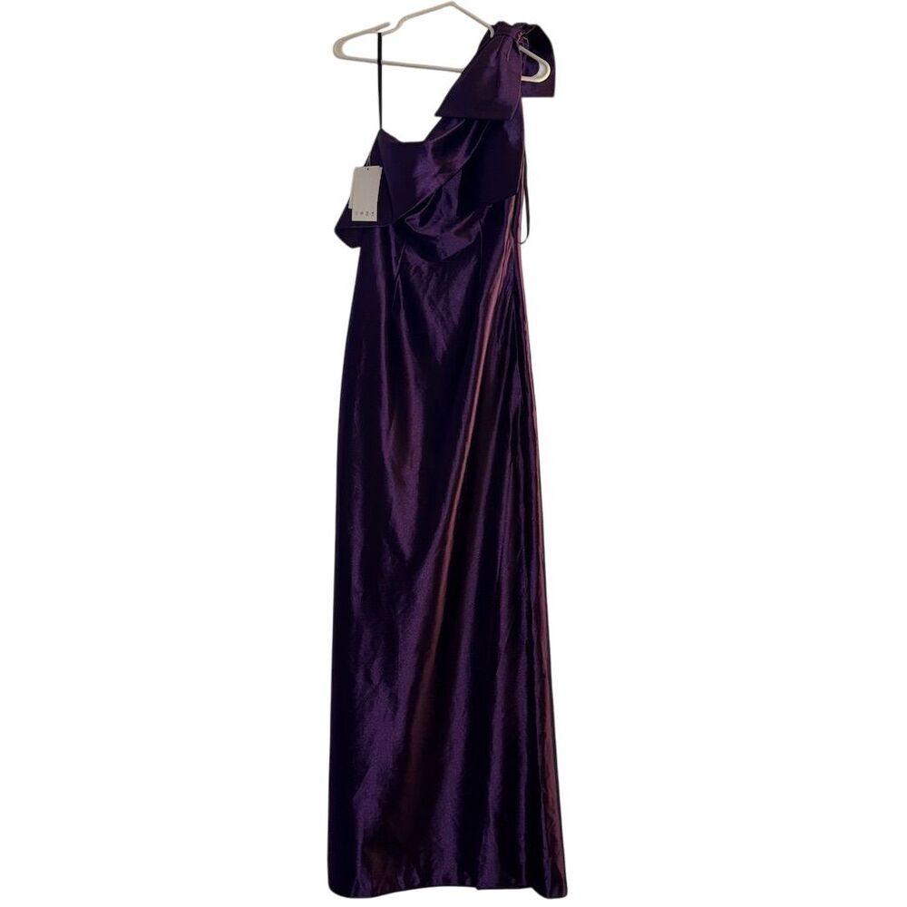 Fashion‎ Simple Fashion Purple One Shoulder Bow Metallic Maxi Dress Formal Gown